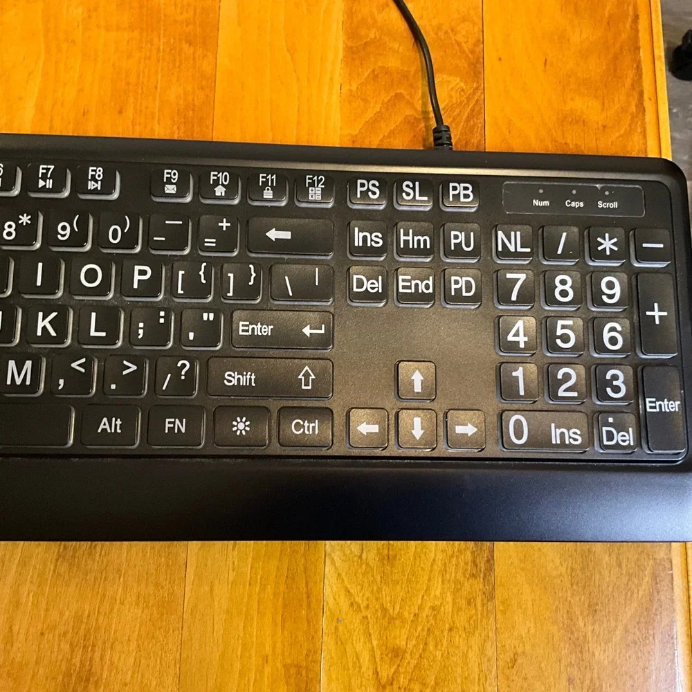 Large Print USB Wired Keyboard‎ LED Backlight Black for Computer PC Laptop